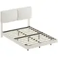 Cama Doble de 135x190 cm Somier con Cabecero Acolchado Efecto Flotante Estructura Metálica Beige