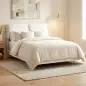 Cama Doble de 135x190 cm Somier con Cabecero Acolchado Efecto Flotante Estructura Metálica Beige