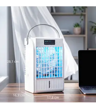 Mini Enfriador de Aire 4 en 1 con 4 Velocidades 2 Modos de Nebulización Luz LED RGB de 7 Colores Blanco