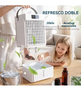 Mini Enfriador de Aire 4 en 1 con 4 Velocidades 2 Modos de Nebulización Luz LED RGB de 7 Colores Blanco