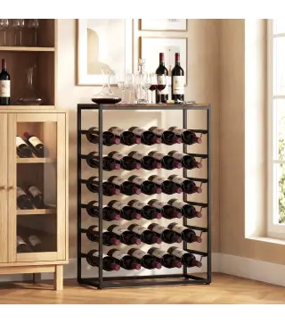 Botellero para 30 Botellas de 6 Niveles con Encimera de Efecto Madera Estilo Industrial 59x30x88,5 cm Marrón Rústico