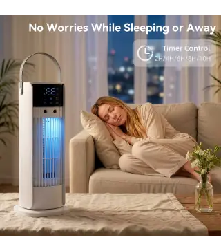 Ventilador de Escritorio con Niebla Luz RGB3 Velocidades Oscilación de 90° Temporizador de 10H Control Remoto Blanco