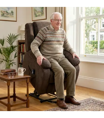 Sillón Relax Reclinable Eléctrico Levanta Personas con Puerto USB Control Remoto Asiento Ancho Reposapiés Marrón