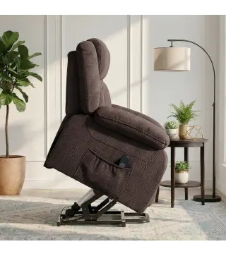 Sillón Relax Reclinable Eléctrico Levanta Personas con Puerto USB Control Remoto Asiento Ancho Reposapiés Marrón