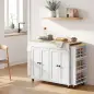 Isla de Cocina con Ruedas Encimera Extensible 4 Puertas Estantes Ajustables Especiero y Soporte para Toallas Blanco