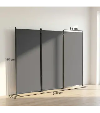 Biombo Plegable de 3 Paneles 260x180 cm Biombo Separador de Ambientes con Soporte de Metal UPF 30+ Gris Oscuro