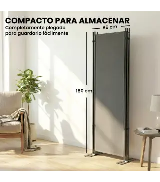 Biombo Plegable de 3 Paneles 260x180 cm Biombo Separador de Ambientes con Soporte de Metal UPF 30+ Gris Oscuro