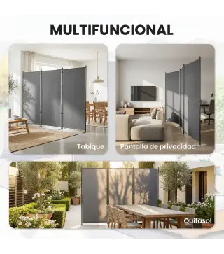 Biombo Plegable de 3 Paneles 260x180 cm Biombo Separador de Ambientes con Soporte de Metal UPF 30+ Gris Oscuro