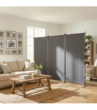 Biombo Plegable de 3 Paneles 260x180 cm Biombo Separador de Ambientes con Soporte de Metal UPF 30+ Gris Oscuro