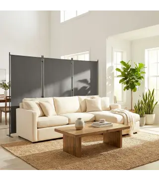 Biombo Plegable de 3 Paneles 260x180 cm Biombo Separador de Ambientes con Soporte de Metal UPF 30+ Gris Oscuro