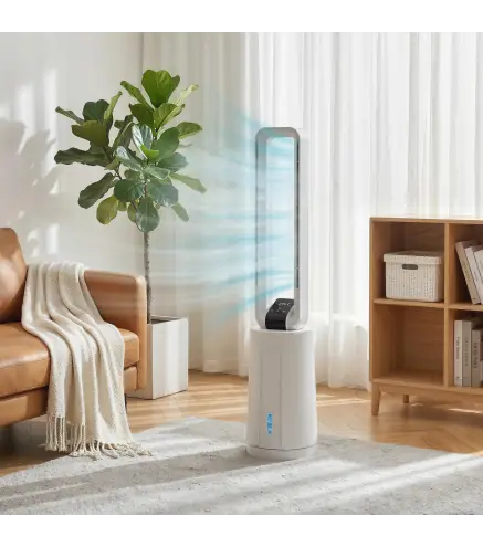 Enfriador de Aire 3 en 1 con Depósito de 1,7L Modos Ajustables Temporizador Control Remoto 24,7x24,7x109,5 cm Blanco