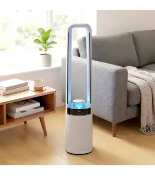 Ventilador de Torre Silencioso sin Aspas con Luces LED de 4 Colores Mando a Distancia Temporizador de 12 horas Blanco