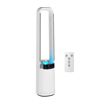 Ventilador de Torre Silencioso sin Aspas con Luces LED de 4 Colores Mando a Distancia Temporizador de 12 horas Blanco