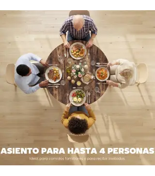 Mesa de Comedor Redonda para 4 Personas con Estante Marco Metálico para Sala de Estar Ø100x76 cm Marrón Rústico