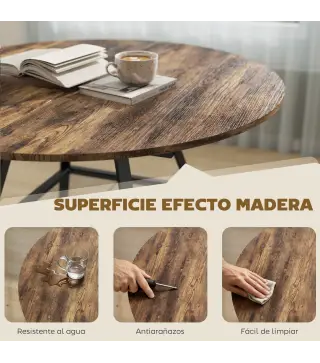 Mesa de Comedor Redonda para 4 Personas con Estante Marco Metálico para Sala de Estar Ø100x76 cm Marrón Rústico