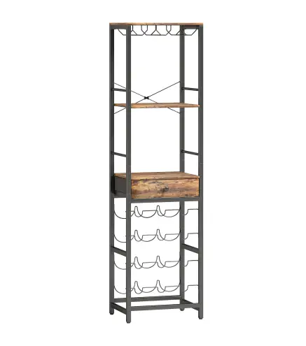 Mueble de Bar para Vinos con Soporte de Copas y Cajón Botellero para 12 Botellas con Estante Abierto Marrón Rústico