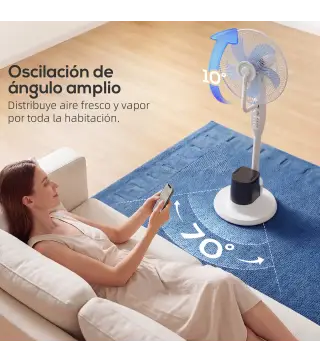 Ventilador Nebulizador 90W Oscilación de 70° 3 Velocidades 5 Aspas Depósito de Agua de 3,5L 5 Ruedas Blanco