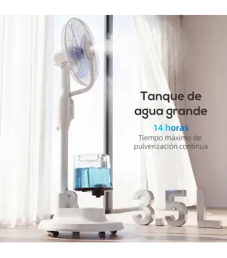 Ventilador Nebulizador 90W Oscilación de 70° 3 Velocidades 5 Aspas Depósito de Agua de 3,5L 5 Ruedas Blanco