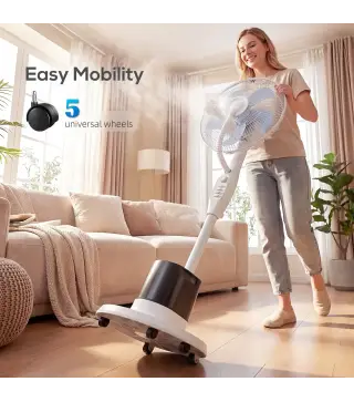 Ventilador Nebulizador 90W Oscilación de 70° 3 Velocidades 5 Aspas Depósito de Agua de 3,5L 5 Ruedas Blanco