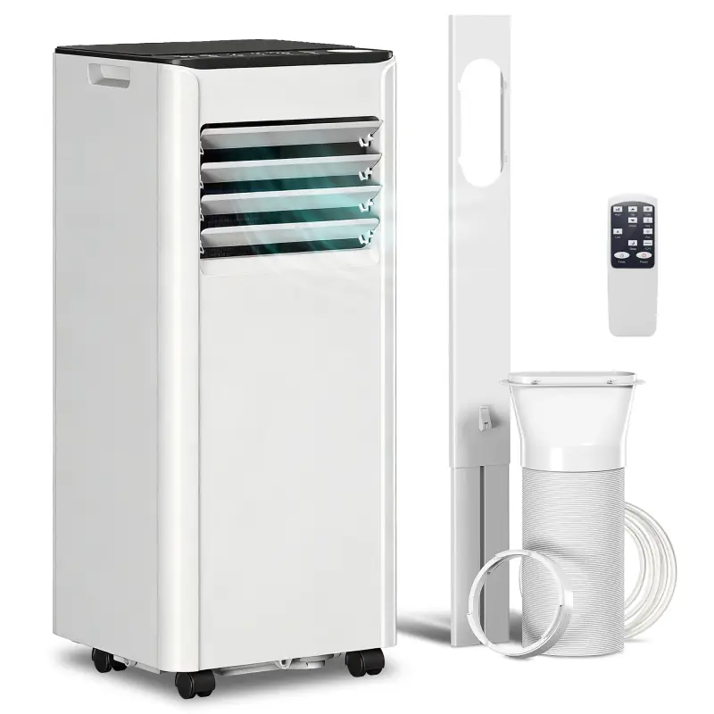 Aire Acondicionado Portátil 7000 BTU 4 en 1 Enfriamiento Deshumidificador Ventilador Temporizador para 26 m² Blanco
