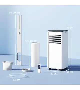 Aire Acondicionado Portátil 7000 BTU 4 en 1 Enfriamiento Deshumidificador Ventilador Temporizador para 26 m² Blanco