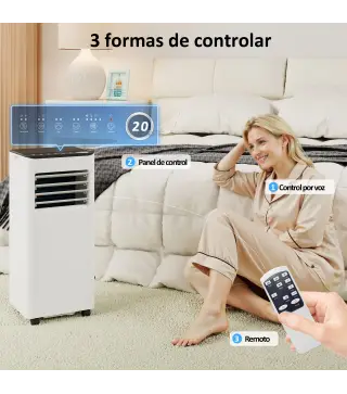 Aire Acondicionado Portátil 7000 BTU 4 en 1 Enfriamiento Deshumidificador Ventilador Temporizador para 26 m² Blanco