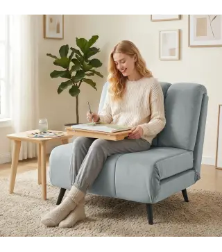 Sillón Cama Individual 3 en 1 Sofá Cama Plegable con Respaldo Ajustable y Cojín Grueso para Salón 72x88x87 cm Gris