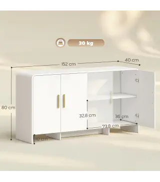 Aparador de Cocina con 4 Estantes 4 Puertas de Cierre Suave Mueble para TV de 72 Pulgadas 152x40x80 cm Blanco