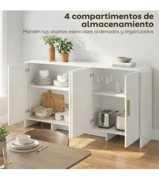 Aparador de Cocina con 4 Estantes 4 Puertas de Cierre Suave Mueble para TV de 72 Pulgadas 152x40x80 cm Blanco