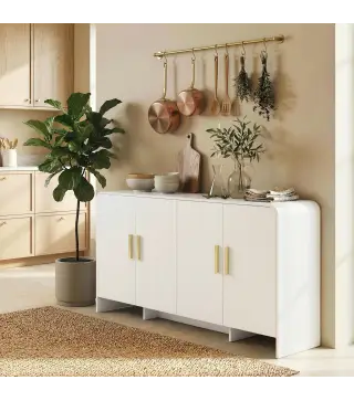 Aparador de Cocina con 4 Estantes 4 Puertas de Cierre Suave Mueble para TV de 72 Pulgadas 152x40x80 cm Blanco