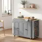 Isla de Cocina con Ruedas Encimera Extensible 4 Puertas Estantes Ajustables Especiero y Soporte para Toallas Gris
