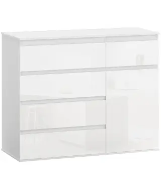 Aparador de Salón con 5 Cajones Estantes Ajustables Puerta de Cierre Suave 100x40x80 cm Blanco Brillo