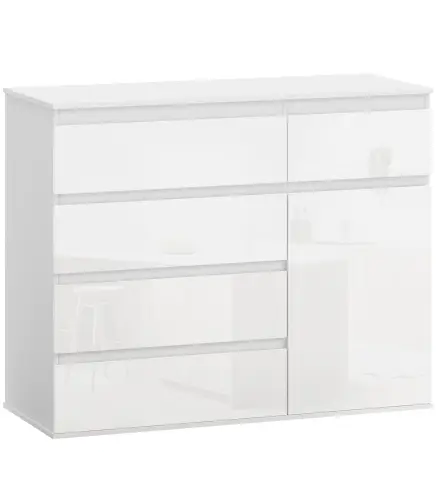 Aparador de Salón con 5 Cajones Estantes Ajustables Puerta de Cierre Suave 100x40x80 cm Blanco Brillo