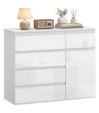 Aparador de Salón con 5 Cajones Estantes Ajustables Puerta de Cierre Suave 100x40x80 cm Blanco Brillo