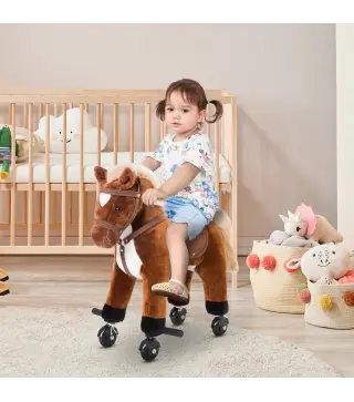 Caballito Infantil +2 Años Caballo con Ruedas Sonidos de Relincho Palos Pedales 55x23x60 cm Marrón