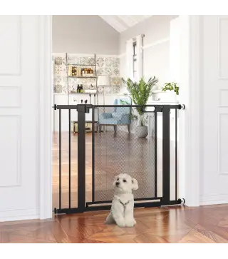 Barrera de Seguridad para Perros Extensible 75-103cm Barrera Escaleras Puertas con 2 Extensiones Cierre Automático Negro
