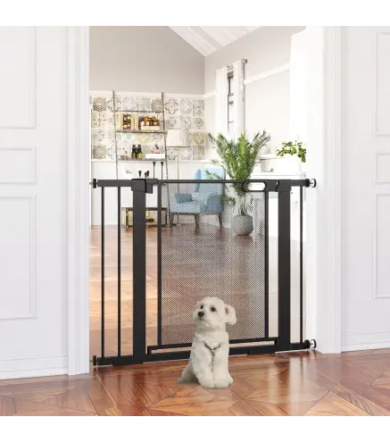 Barrera de Seguridad para Perros Extensible 75-103cm Barrera Escaleras Puertas con 2 Extensiones Cierre Automático Negro