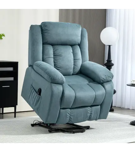 Sillón Relax Reclinable Eléctrico Levanta Personas con Puerto USB Control Remoto Asiento Ancho Reposapiés Azul