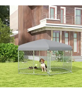 Jaula para Perros Hexagonal con Puerta Marco de Acero Galvanizado y Toldo Impermeable y Anti-UV 210x185x150 cm Plata