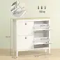 Zapatero Estrecho con 4 Compartimentos y Tiradores de Cuero PU para Pasillo y Recibidor 105x24x95,5 cm Blanco y Madera