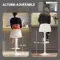 Conjunto 2 Taburetes Altos Ajustables 360° con Respaldo y Reposapiés para Cocina Bar o Comedor 40,5x44x84-104 cm Blanco