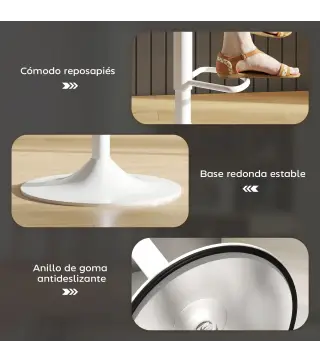 Conjunto 2 Taburetes Altos Ajustables 360° con Respaldo y Reposapiés para Cocina Bar o Comedor 40,5x44x84-104 cm Blanco