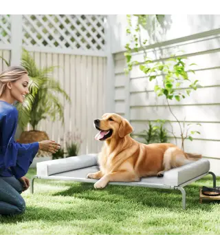 Cama Elevada para Perros Refrescante con Refuerzos Extraíbles Malla Transpirable y Marco de Acero 130x90x30 cm Gris