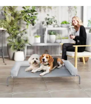 Cama Elevada para Perros Refrescante con Refuerzos Extraíbles Malla Transpirable y Marco de Acero 130x90x30 cm Gris