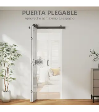 Puerta Plegable Corredera con Herrajes Acabado Personalizable Tirador Fácil Montaje 90x210 cm Blanco