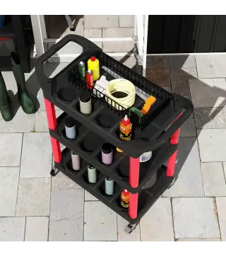 Carro de Herramientas con 3 Estantes Ruedas y Asas para Garaje Mecánico Hogar Carga 91 kg Rojo y Negro