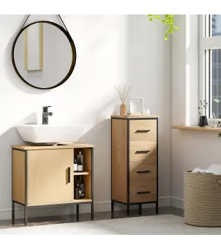 Mueble bajo Lavabo con Puerta y Estante Ajustable para Lavabo con Pedestal 60x30x59,5 cm Roble