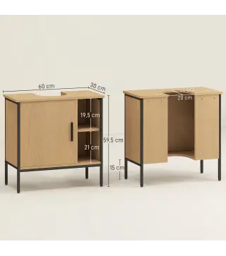 Mueble bajo Lavabo con Puerta y Estante Ajustable para Lavabo con Pedestal 60x30x59,5 cm Roble