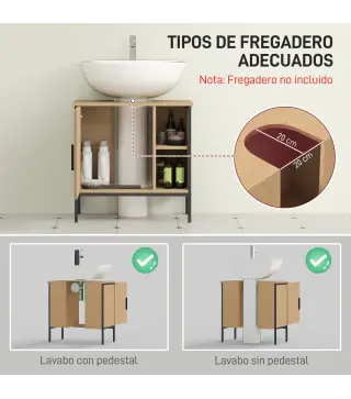 Mueble bajo Lavabo con Puerta y Estante Ajustable para Lavabo con Pedestal 60x30x59,5 cm Roble