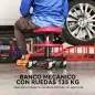 Taburete de Taller Giratorio con Ruedas Altura Ajustable de 40-51 cm y 2 Bandejas Carga 135 kg para Garaje Rojo